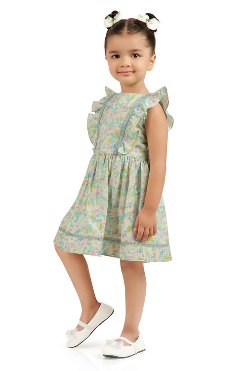 Girls Pastel Floral Ruffle Sleeve Dress TSM30669