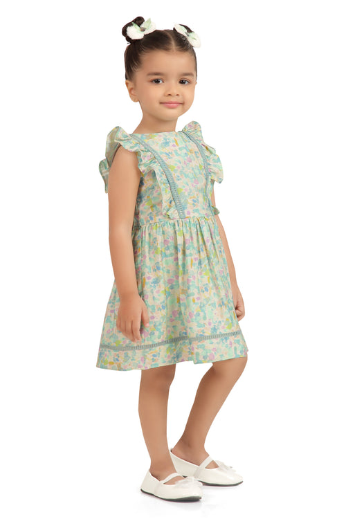 Girls Pastel Floral Ruffle Sleeve Dress TSM30669