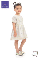 Girls Beige Floral Embroidered Smocked Dress TSM30666