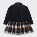 Tressel Girls Navy Blue Checkered Winter Dress with Bow