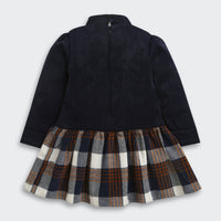 Tressel Girls Navy Blue Checkered Winter Dress with Bow
