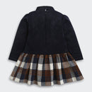 Girls Navy Blue & Plaid Bow Winter Dress TSM30706