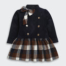 Girls Navy Blue & Plaid Bow Winter Dress TSM30706