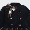 Tressel Girls Navy Blue Checkered Winter Dress with Bow