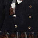 Tressel Girls Navy Blue Checkered Winter Dress with Bow