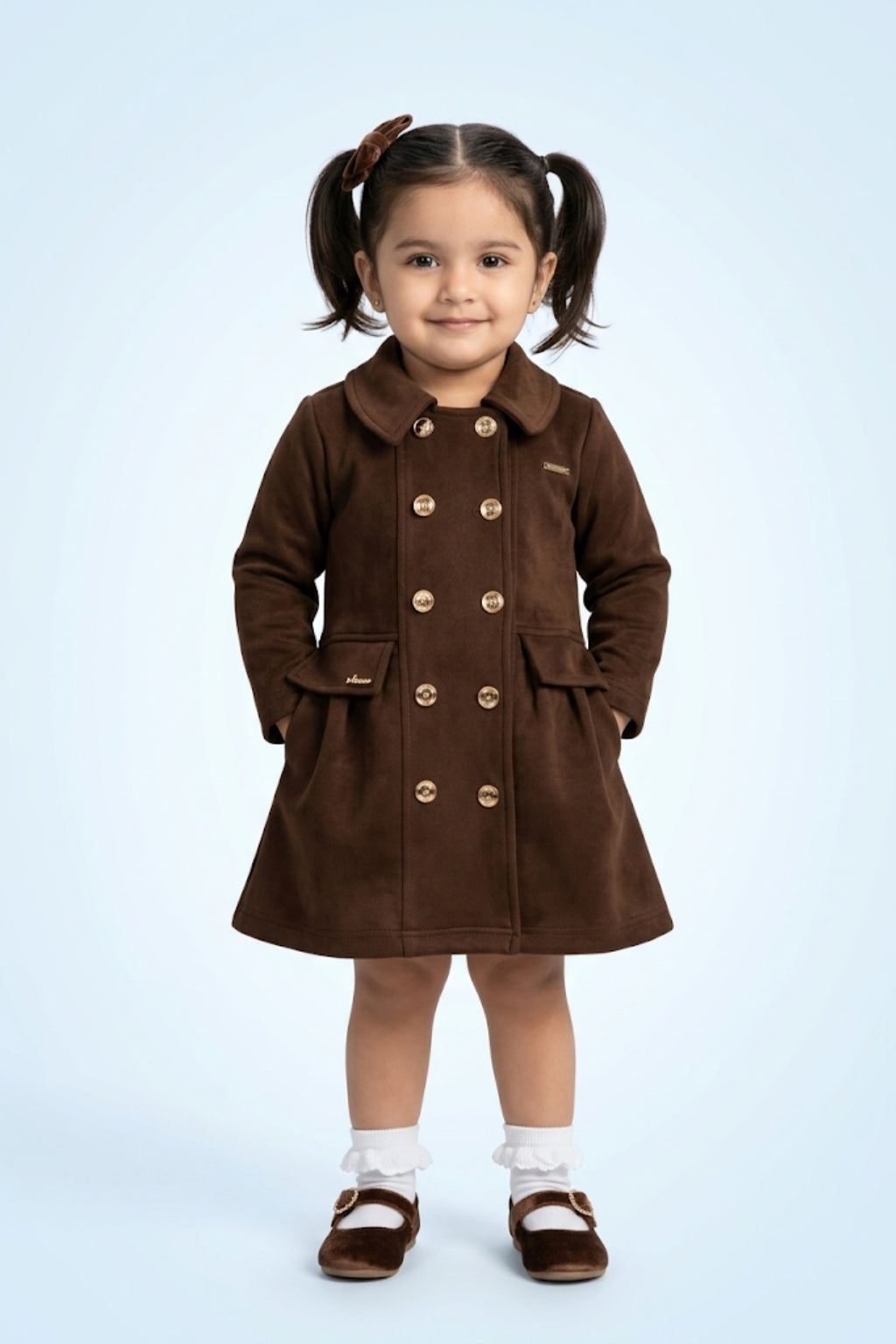 Girls Classic Brown Soild Brown Dress TSM30707