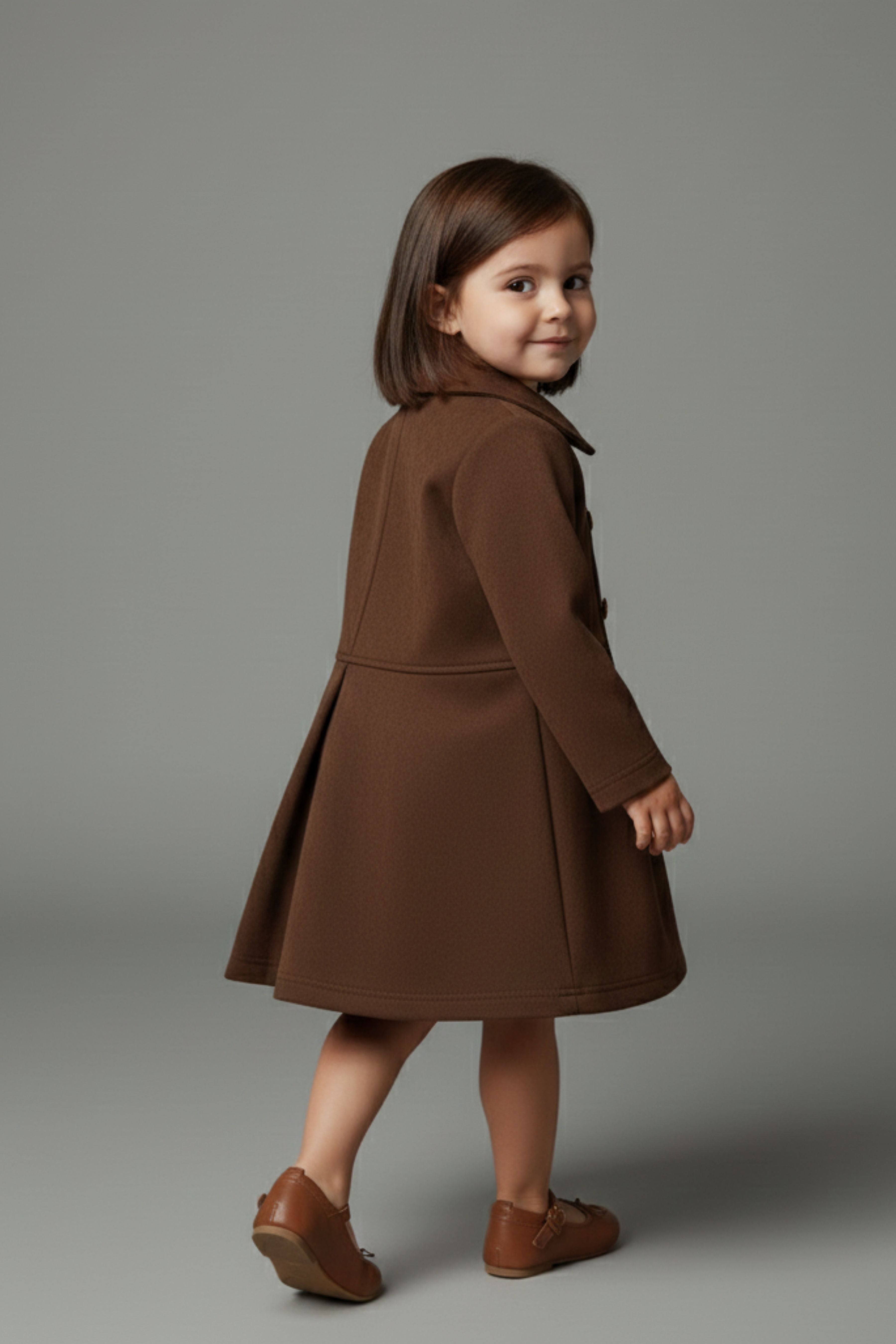 Tressel Girls’ Brown Double-Breasted Winter Coat Dress.