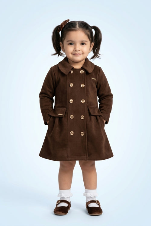 Girls Classic Brown Soild Brown Dress TSM30707