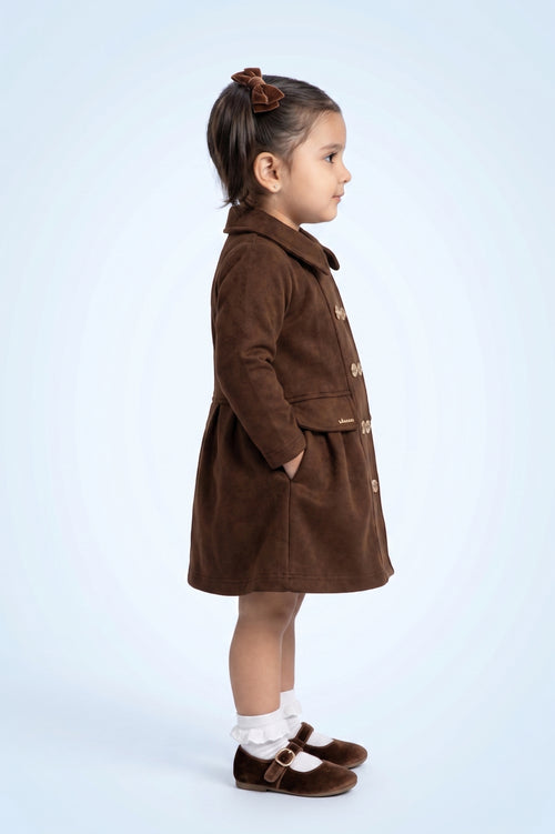 Girls Classic Brown Soild Brown Dress TSM30707