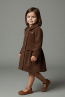 Tressel Girls’ Brown Double-Breasted Winter Coat Dress.