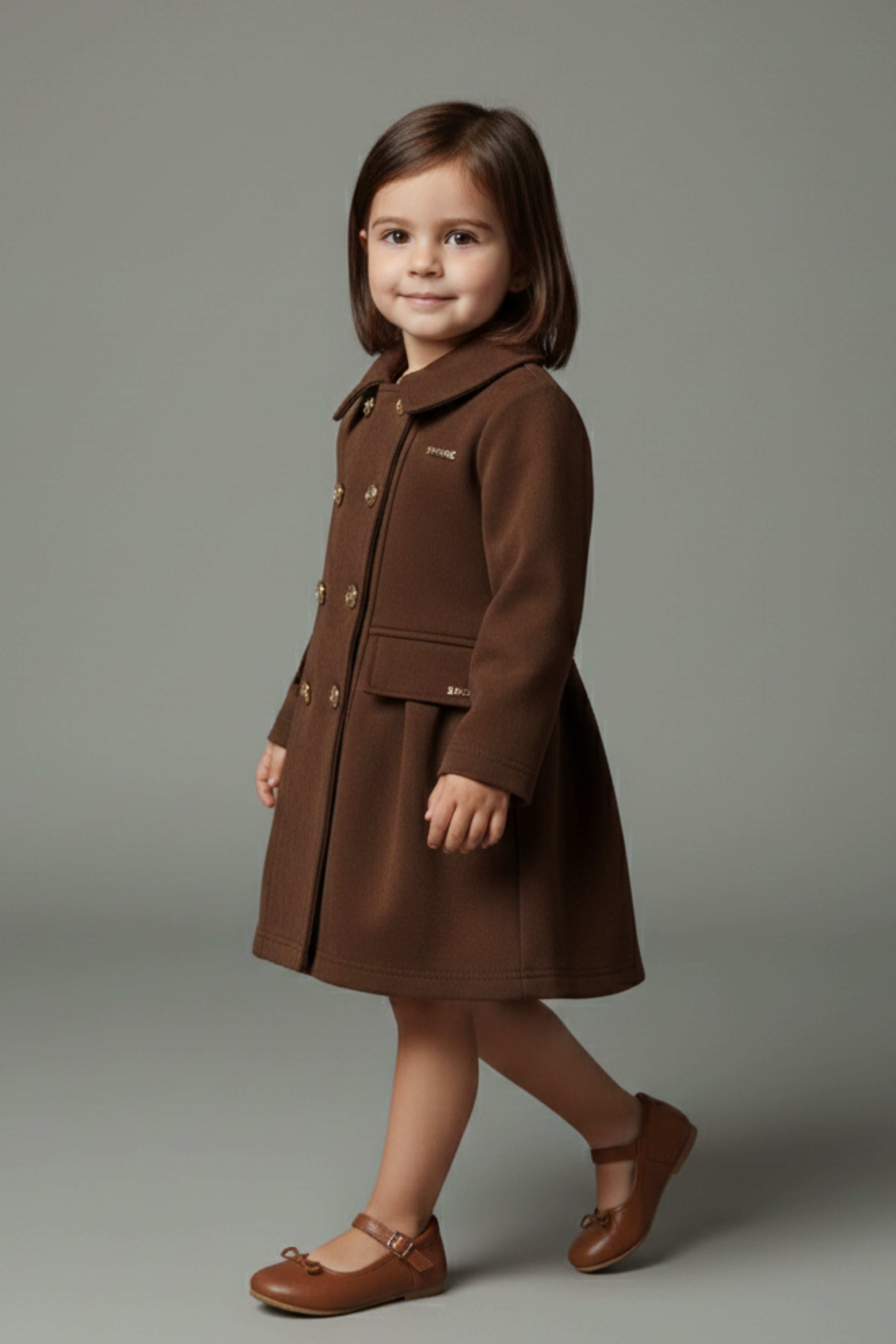 Tressel Girls’ Brown Double-Breasted Winter Coat Dress.