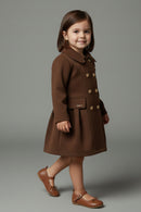 Tressel Girls’ Brown Double-Breasted Winter Coat Dress.