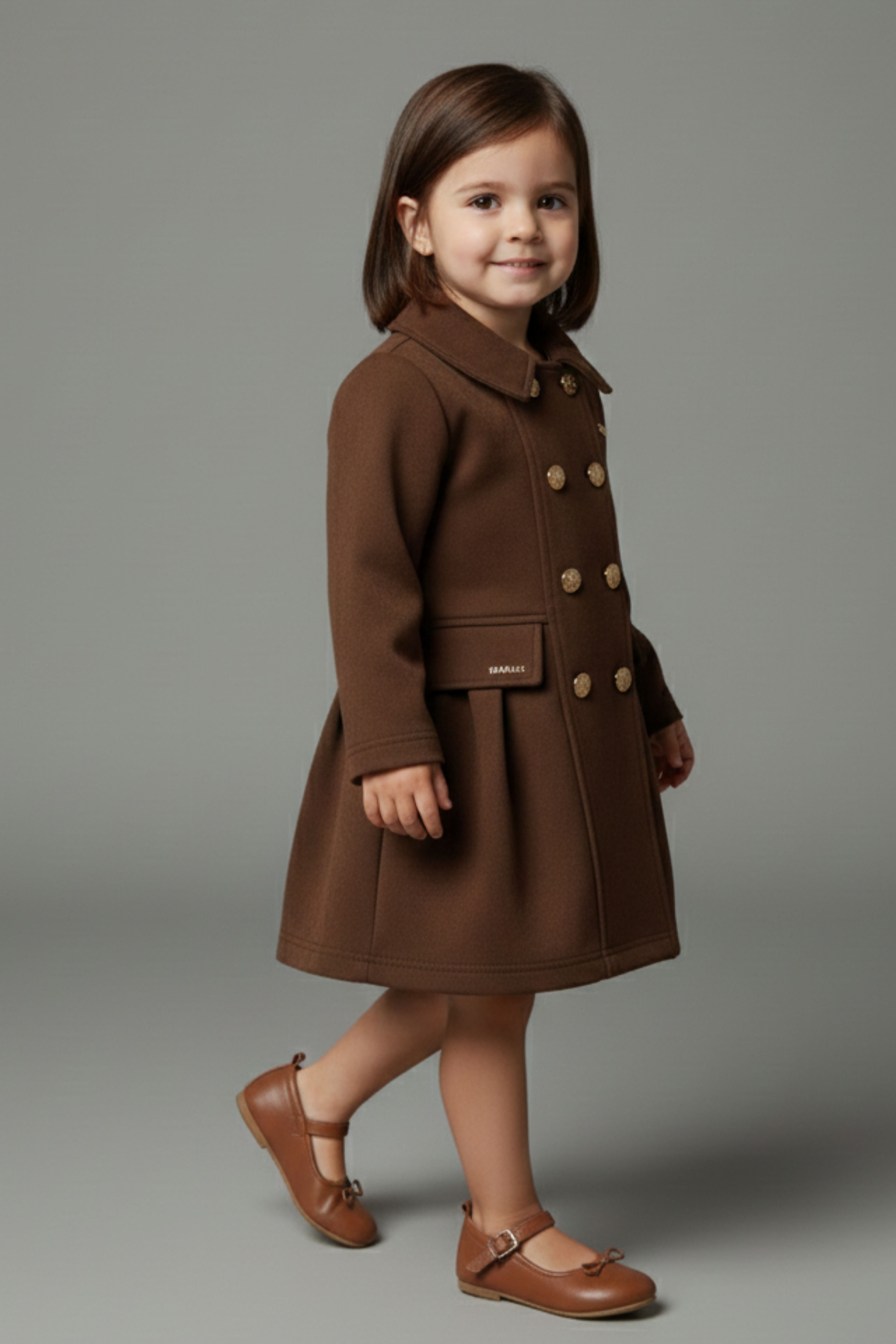 Tressel Girls’ Brown Double-Breasted Winter Coat Dress.