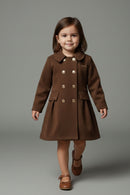 Tressel Girls’ Brown Double-Breasted Winter Coat Dress.