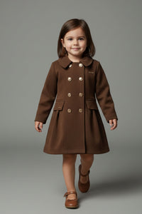 Tressel Girls’ Brown Double-Breasted Winter Coat Dress.