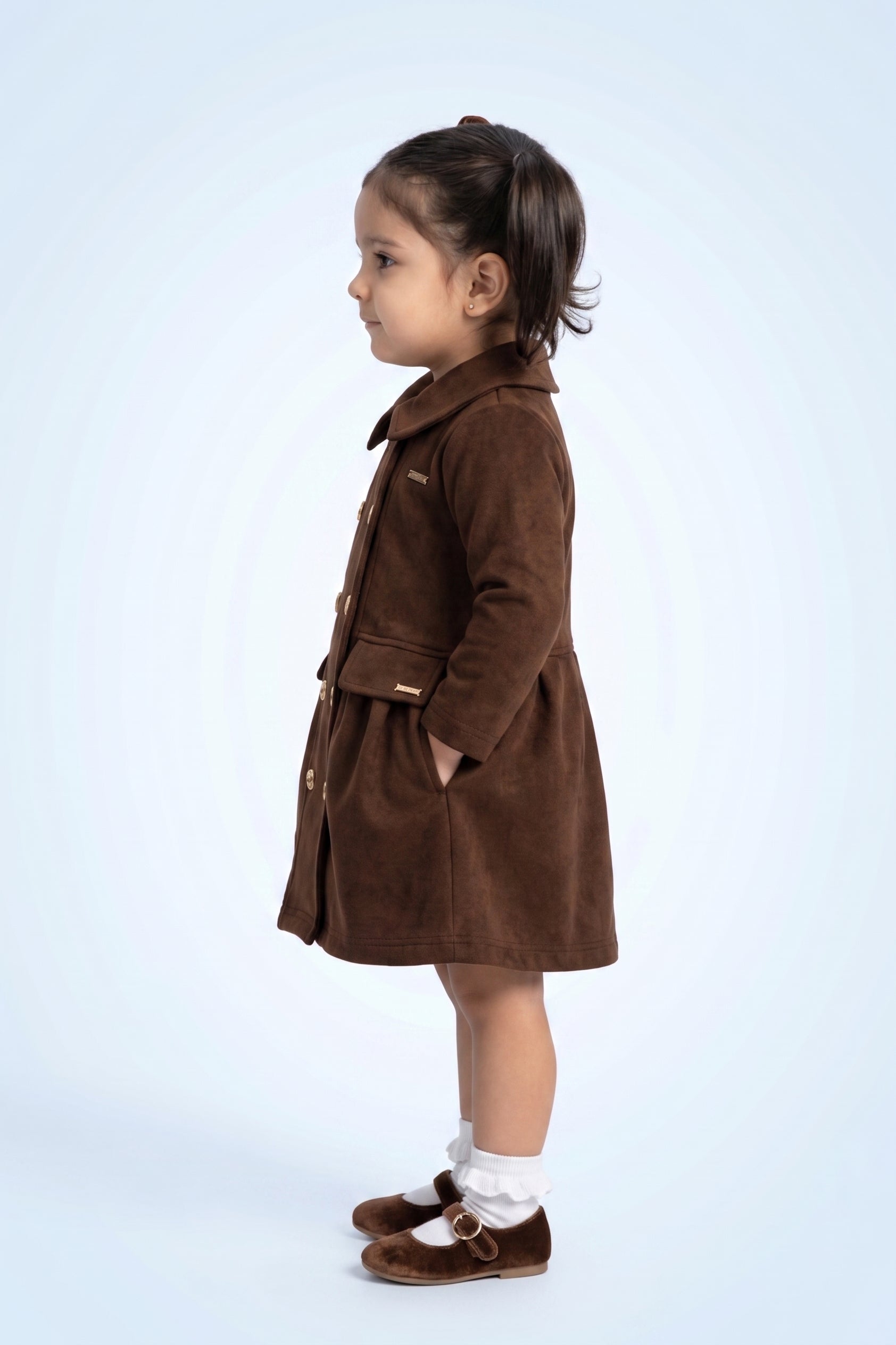 Girls Classic Brown Soild Brown Dress TSM30707