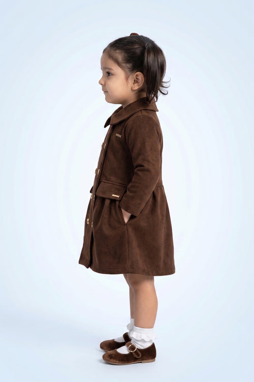 Girls Classic Brown Soild Brown Dress TSM30707