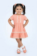 Peach Cotton Dress with Lace Trim & Button Detail TSM30730