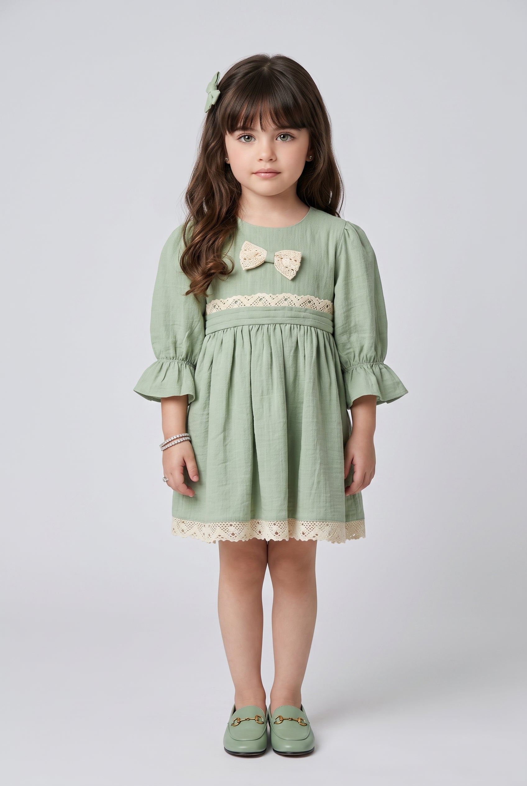 Pista Green Lace Trim Bow Midi TSM30766