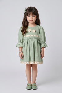 Pista Green Lace Trim Bow Midi TSM30766