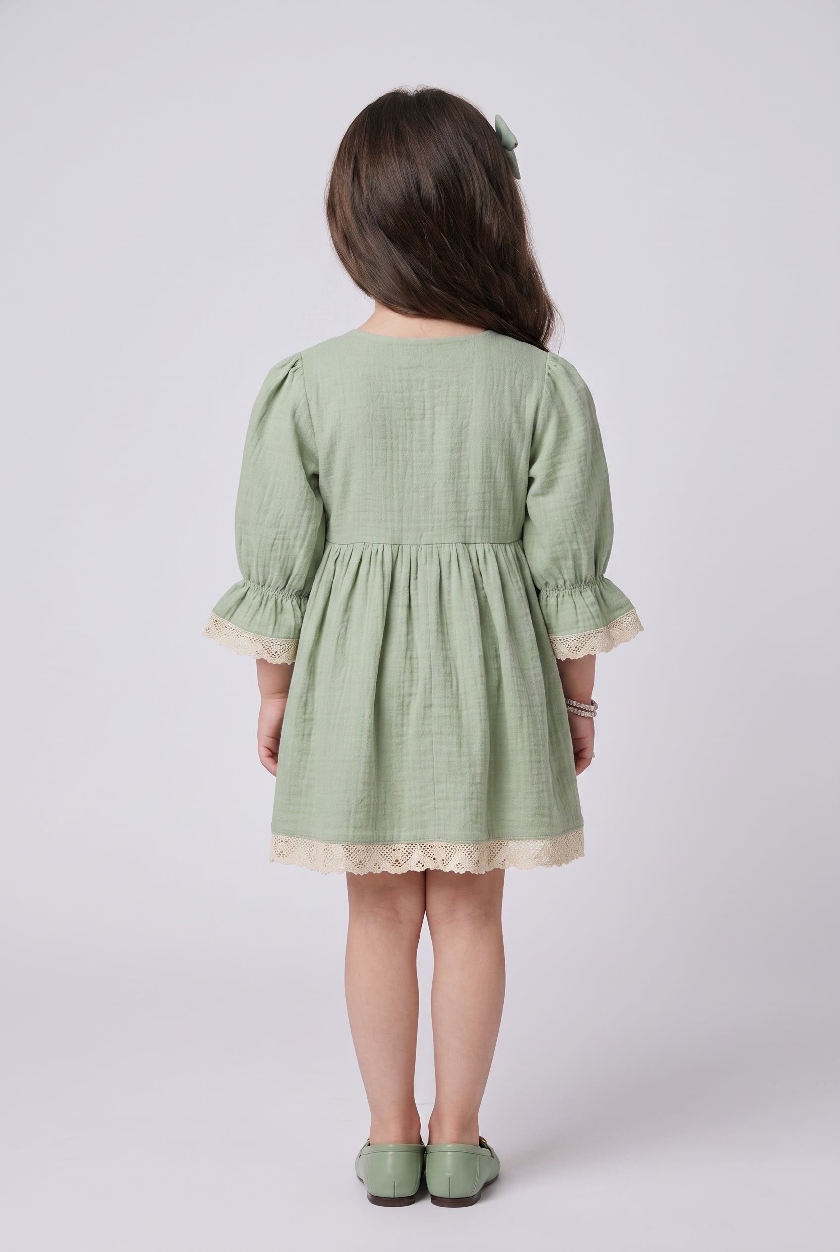 Pista Green Lace Trim Bow Midi TSM30766