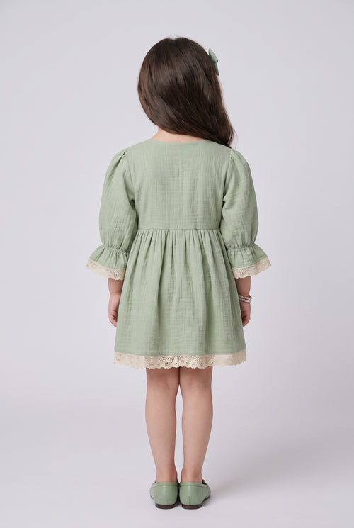 Pista Green Lace Trim Bow Midi TSM30766
