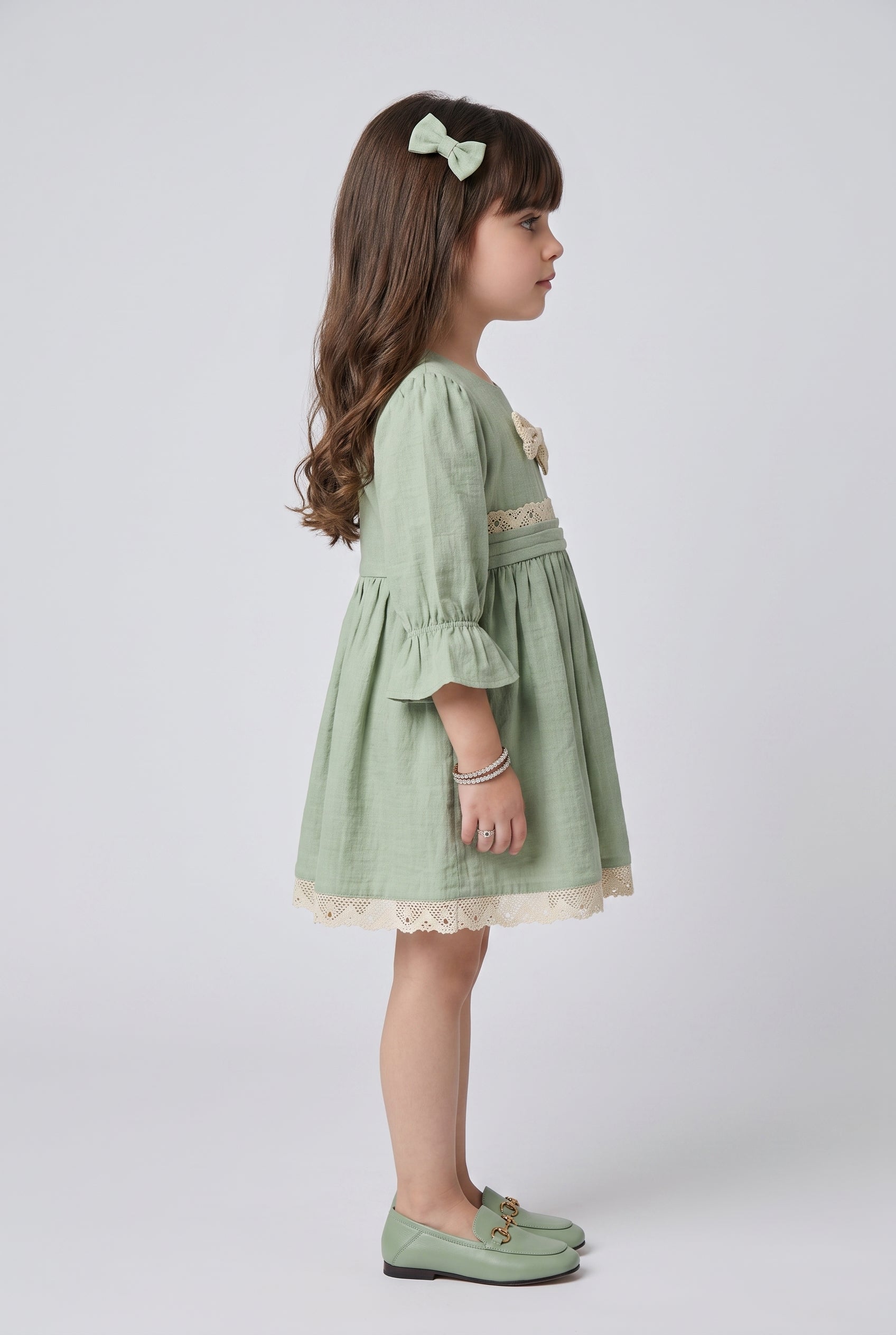 Pista Green Lace Trim Bow Midi TSM30766