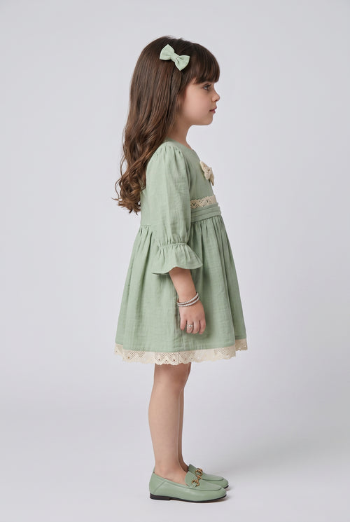 Pista Green Lace Trim Bow Midi TSM30766