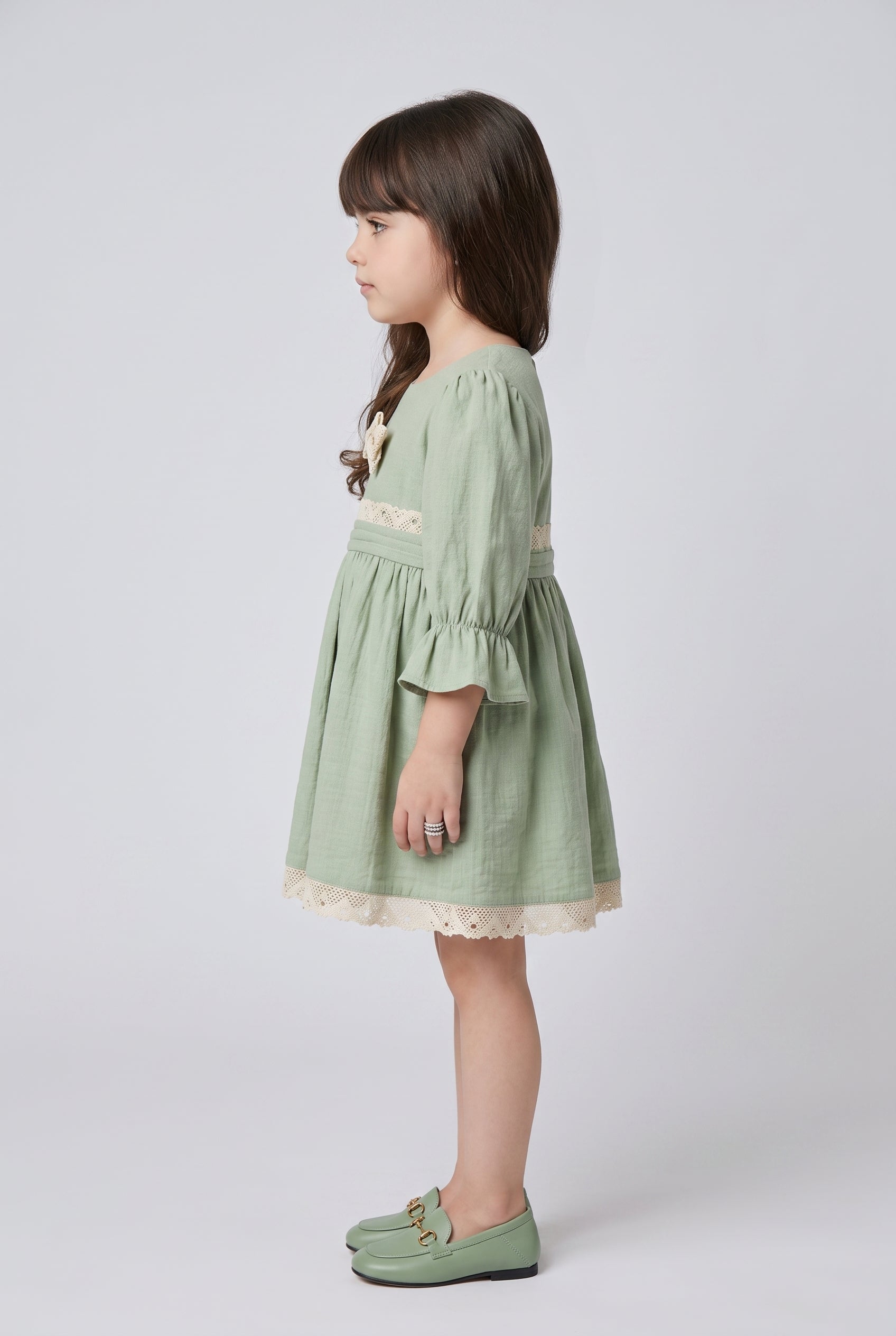 Pista Green Lace Trim Bow Midi TSM30766