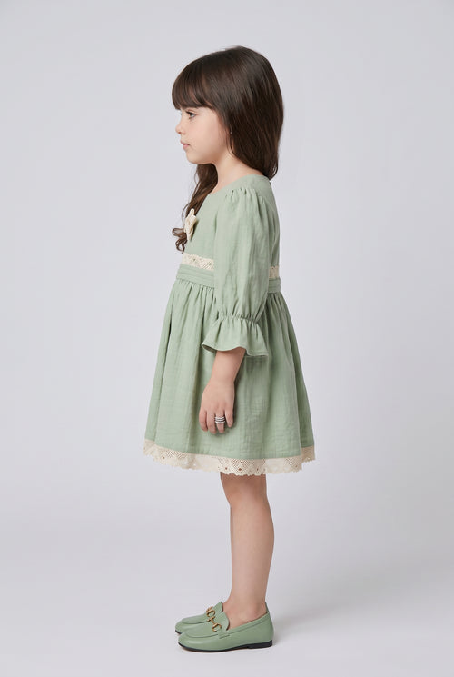 Pista Green Lace Trim Bow Midi TSM30766