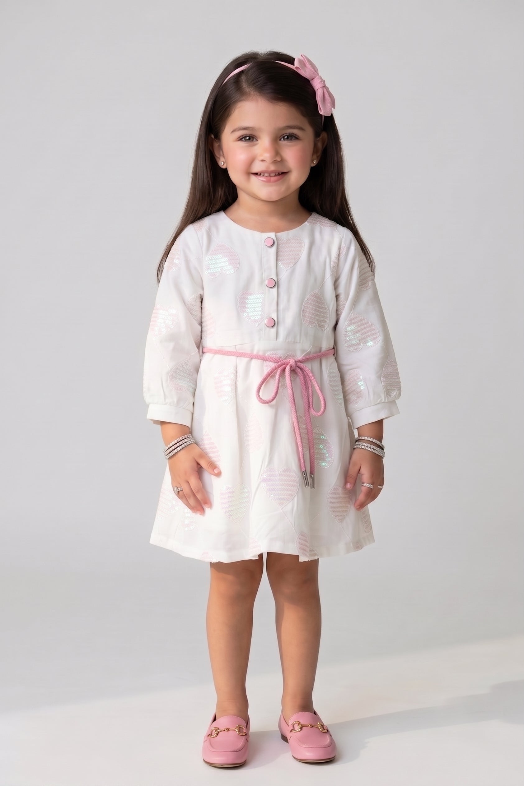 White & Pink Sequin Heart Party Midi TSM30792