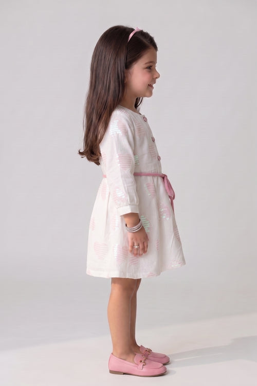 White & Pink Sequin Heart Party Midi TSM30792