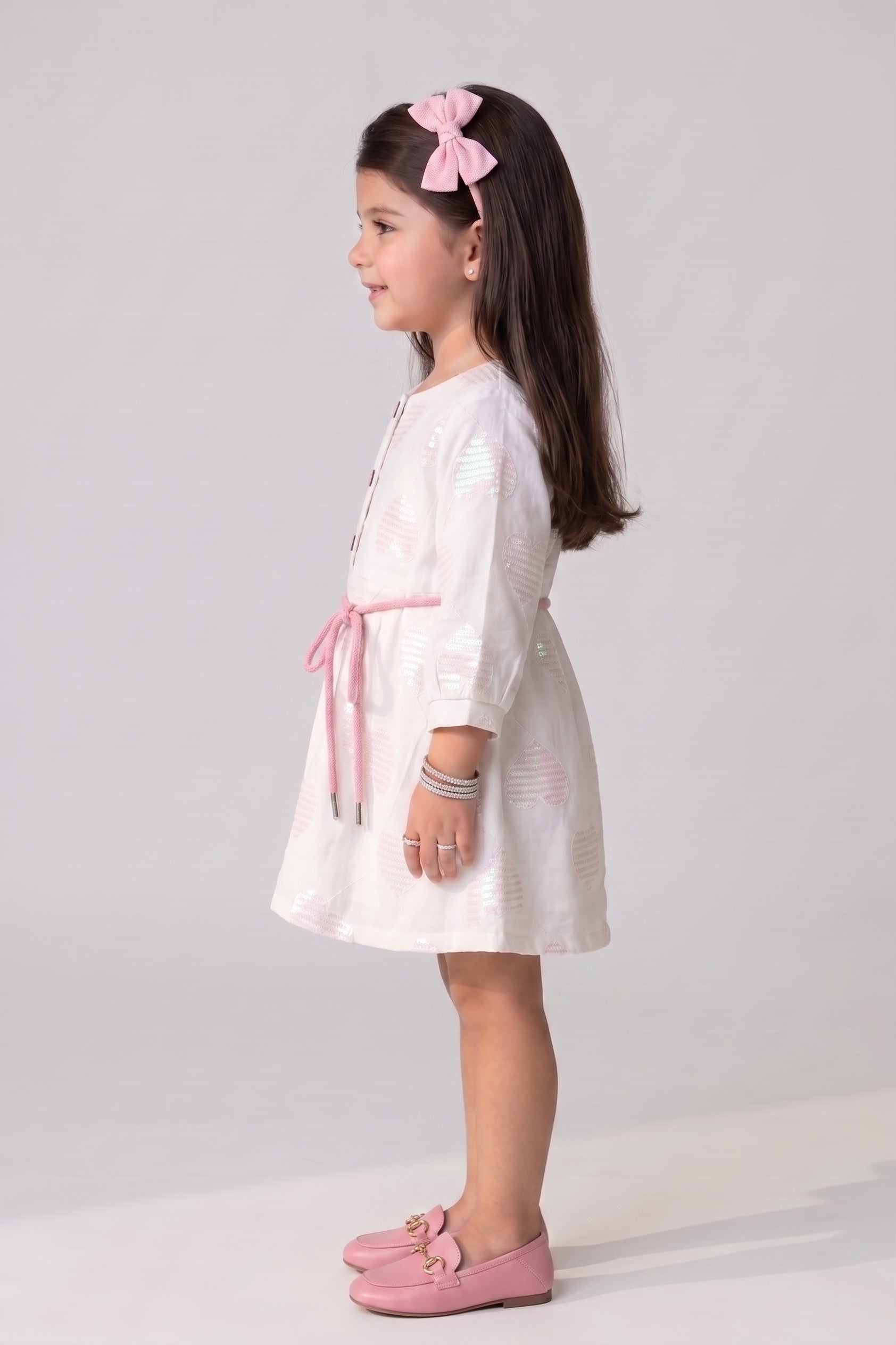 White & Pink Sequin Heart Party Midi TSM30792