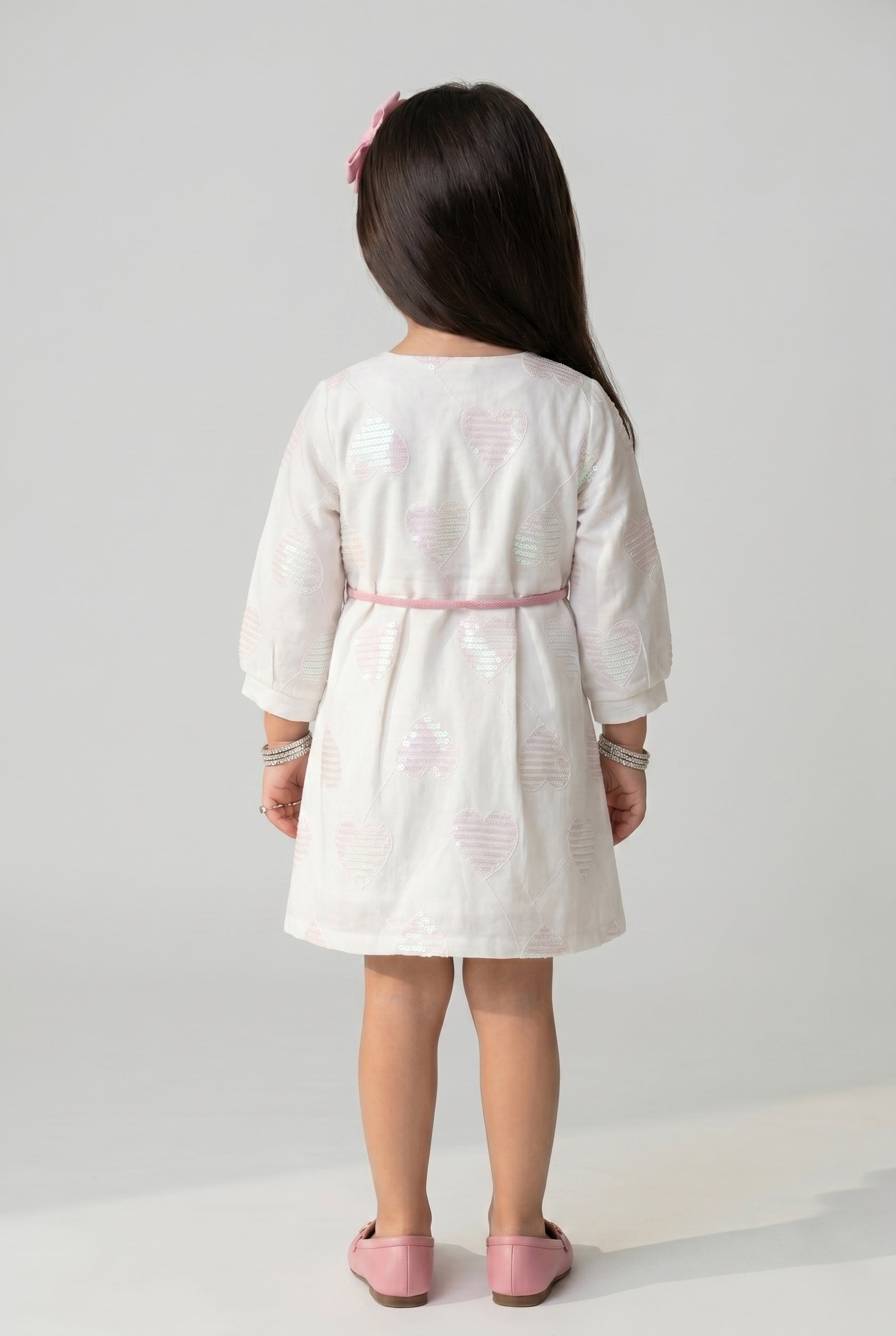 White & Pink Sequin Heart Party Midi TSM30792