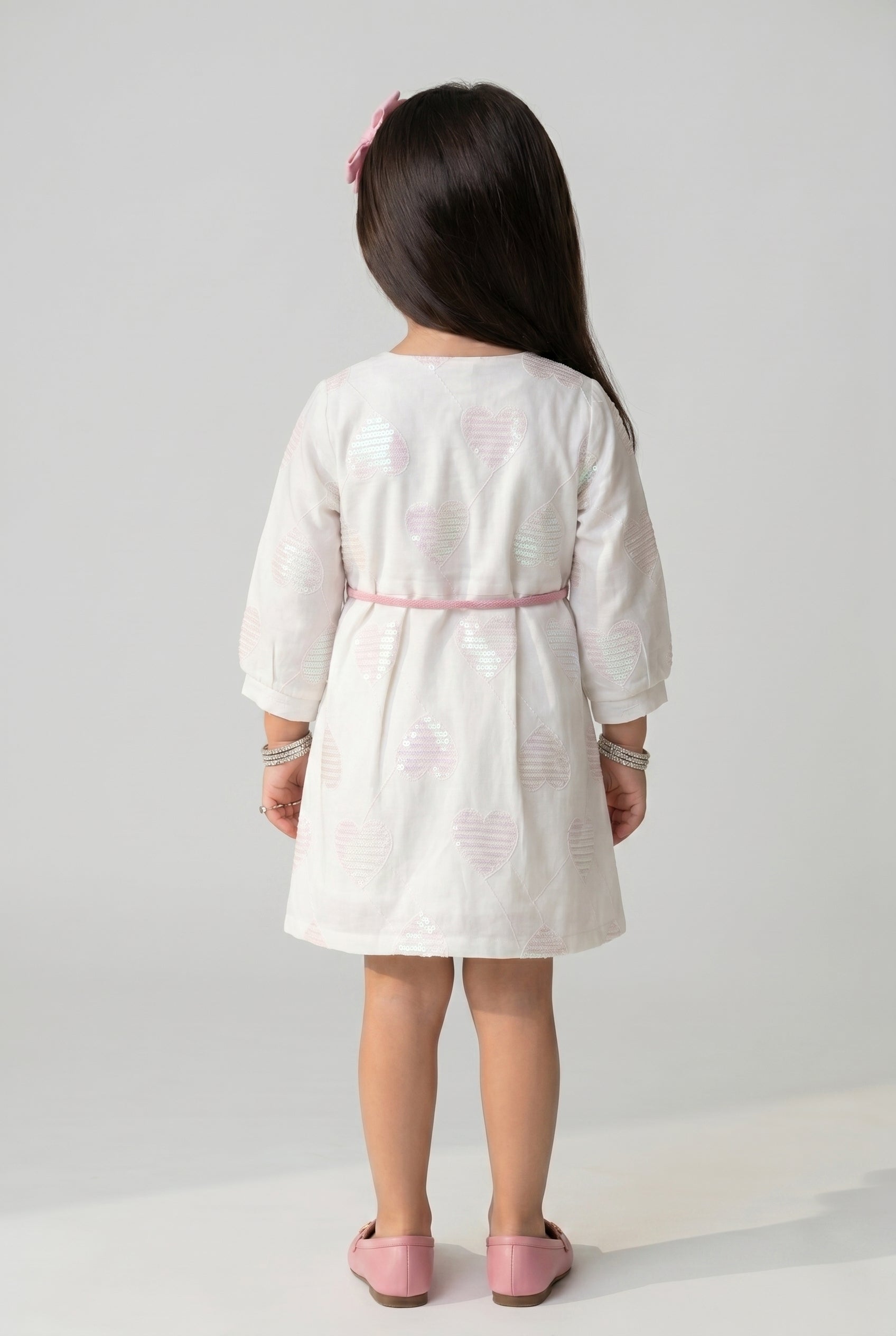 White & Pink Sequin Heart Party Midi TSM30792