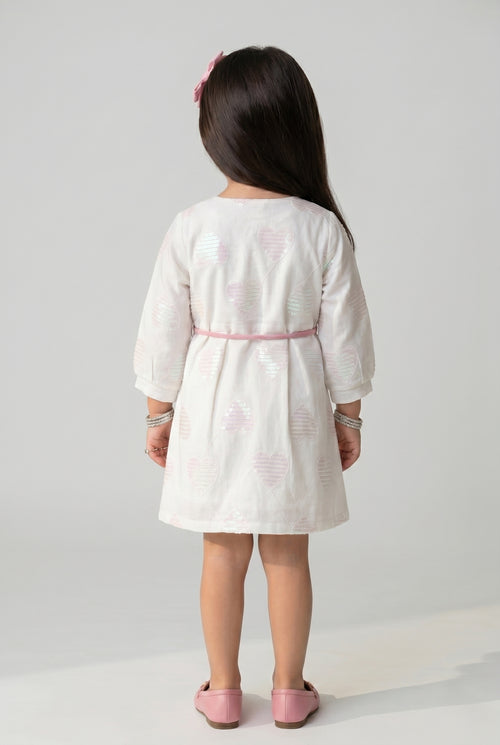 White & Pink Sequin Heart Party Midi TSM30792
