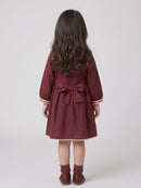 Maroon Bow & Bunny Appliqué Long-Sleeve Dress TSM30794