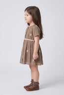 Beige Embroidered Button-Down Fit & Flare Dress TSM30795