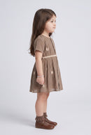 Beige Embroidered Button-Down Fit & Flare Dress TSM30795