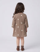 Beige Embroidered Button-Down Fit & Flare Dress TSM30795