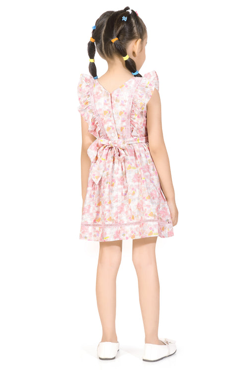 Girls Pink Floral Ruffle Dress TSM30669