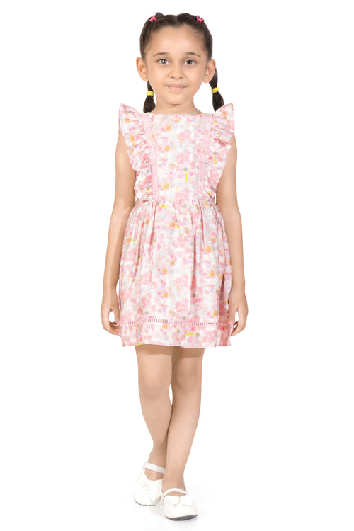 Girls Pink Floral Ruffle Dress TSM30669