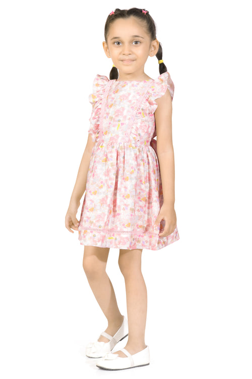 Girls Pink Floral Ruffle Dress TSM30669