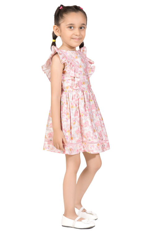 Girls Pink Floral Ruffle Dress TSM30669
