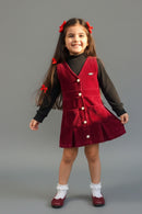 Tressel Girl Maroon Corduroy Pinafore Dress with Black Inner Top for Toddlers