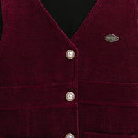 TresselGirls Maroon Corduroy Pinafore Dress with Black Inner Top