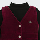 TresselGirls Maroon Corduroy Pinafore Dress with Black Inner Top