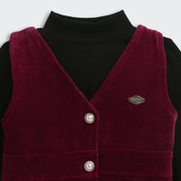 TresselGirls Maroon Corduroy Pinafore Dress with Black Inner Top
