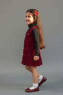 Tressel Girl Maroon Corduroy Pinafore Dress with Black Inner Top for Toddlers