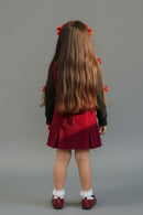 Tressel Girl Maroon Corduroy Pinafore Dress with Black Inner Top for Toddlers